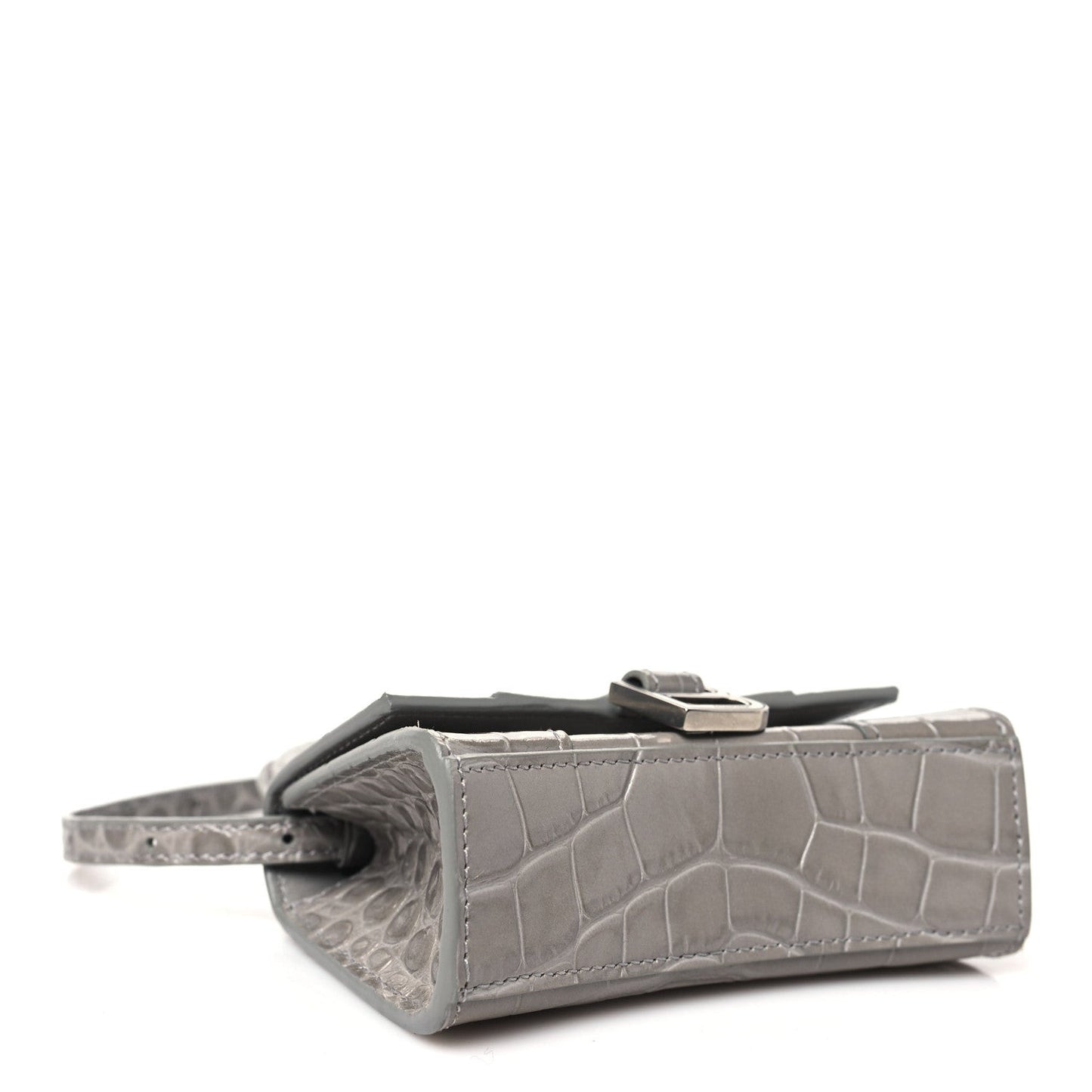 Shiny Calfskin Crocodile Embossed Hourglass Top Handle Bag Mini Steel Grey