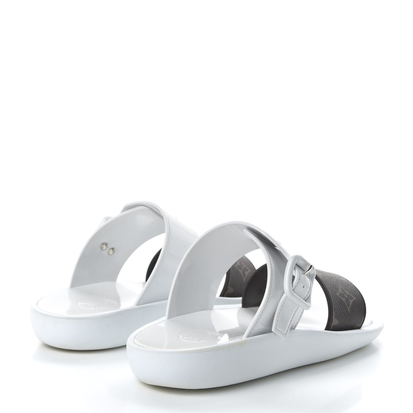 Monogram Sunbath Flat Mule Sandals 36 White