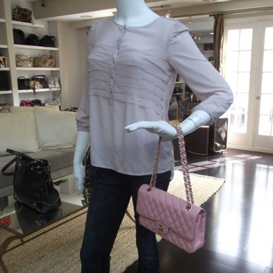 Caviar Medium Double Flap Pink GHW