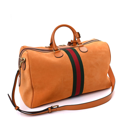 Gucci Suede Calfskin Web Medium Savoy Duffle Bag Orange 2 of 8