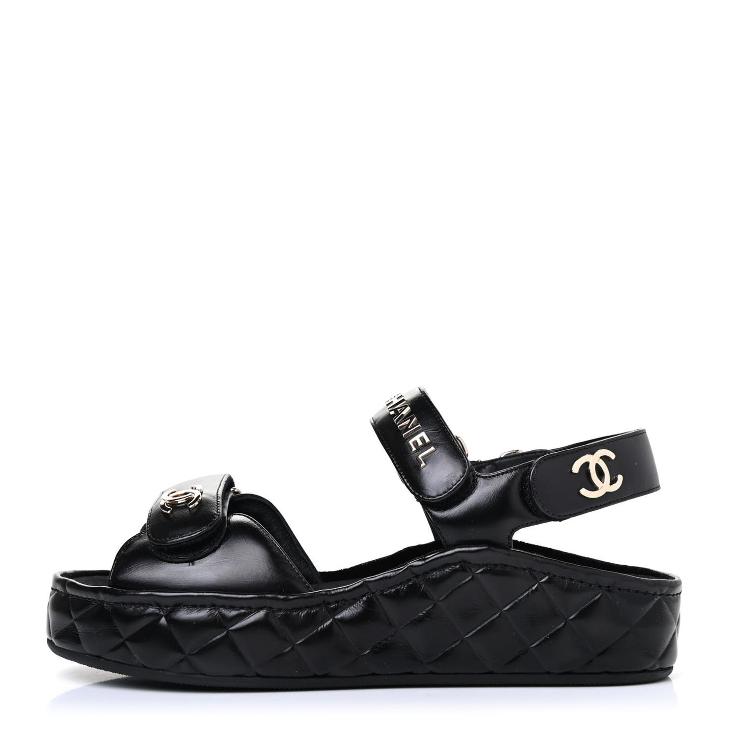 Shiny Calfskin Logo Platform Sandals 37 Black