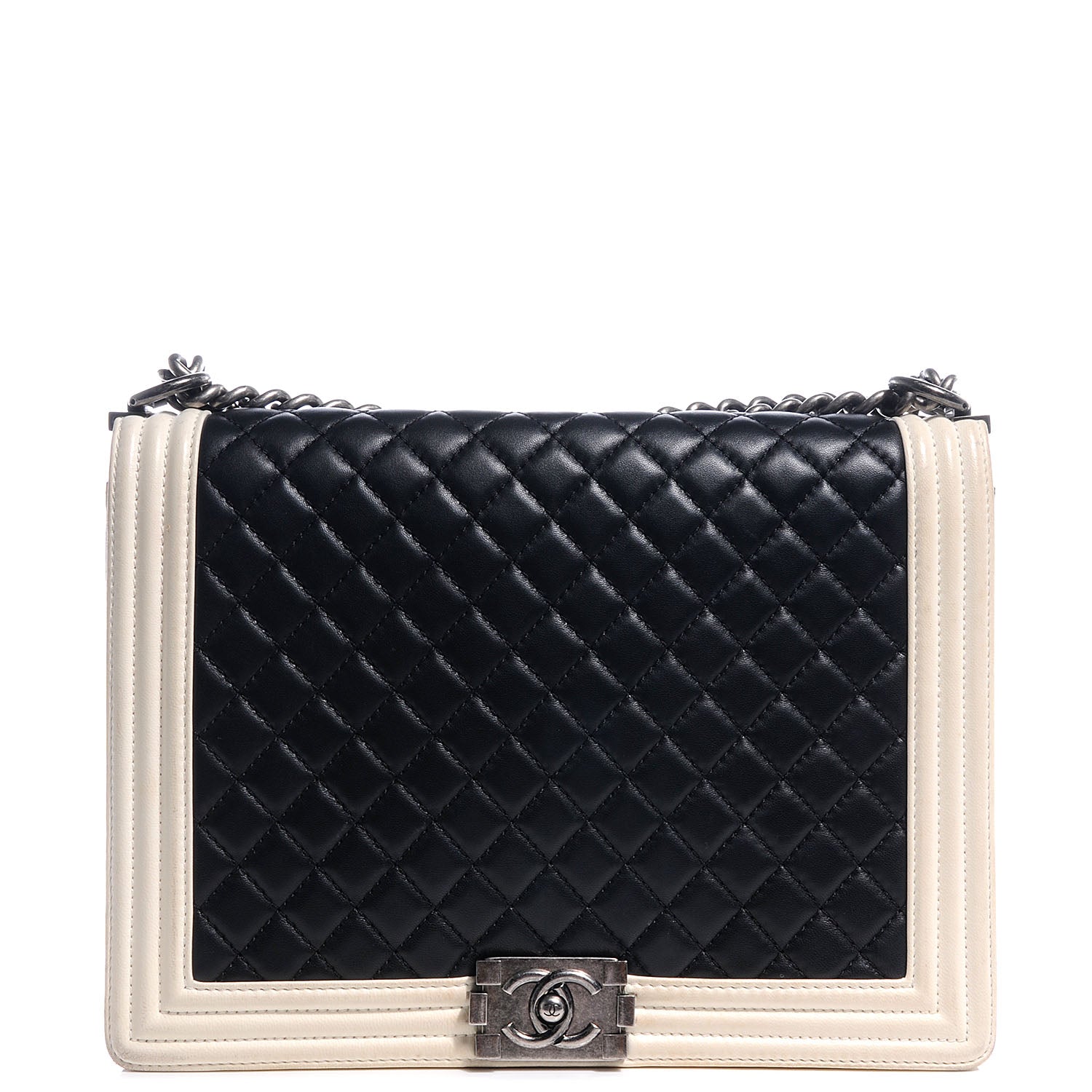 Chanel Lambskin Quilted Large Boy Flap Black White 1 of 10