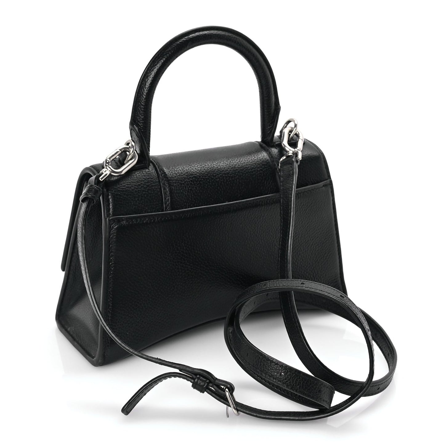 Grained Calfskin Hourglass Top Handle Bag XS Black