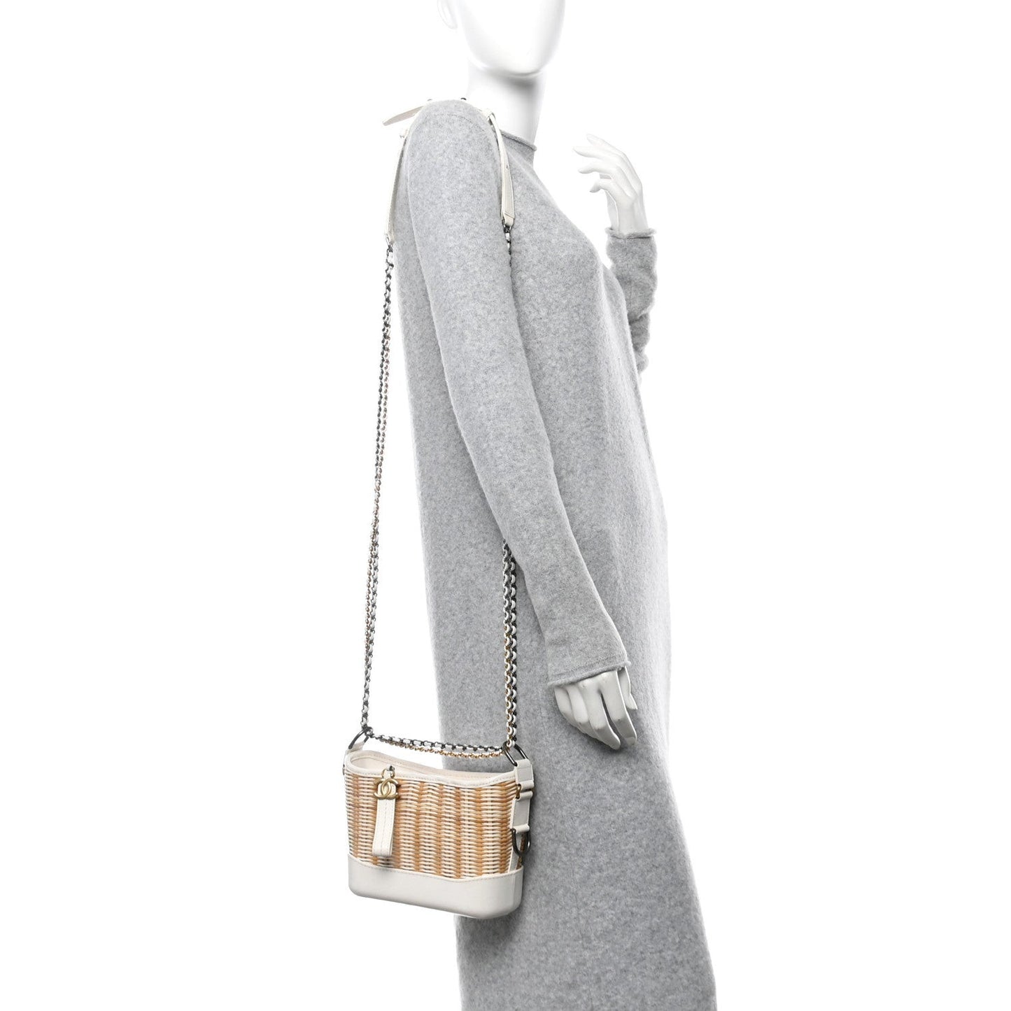 Rattan Calfskin Small Gabrielle Hobo Beige Ivory