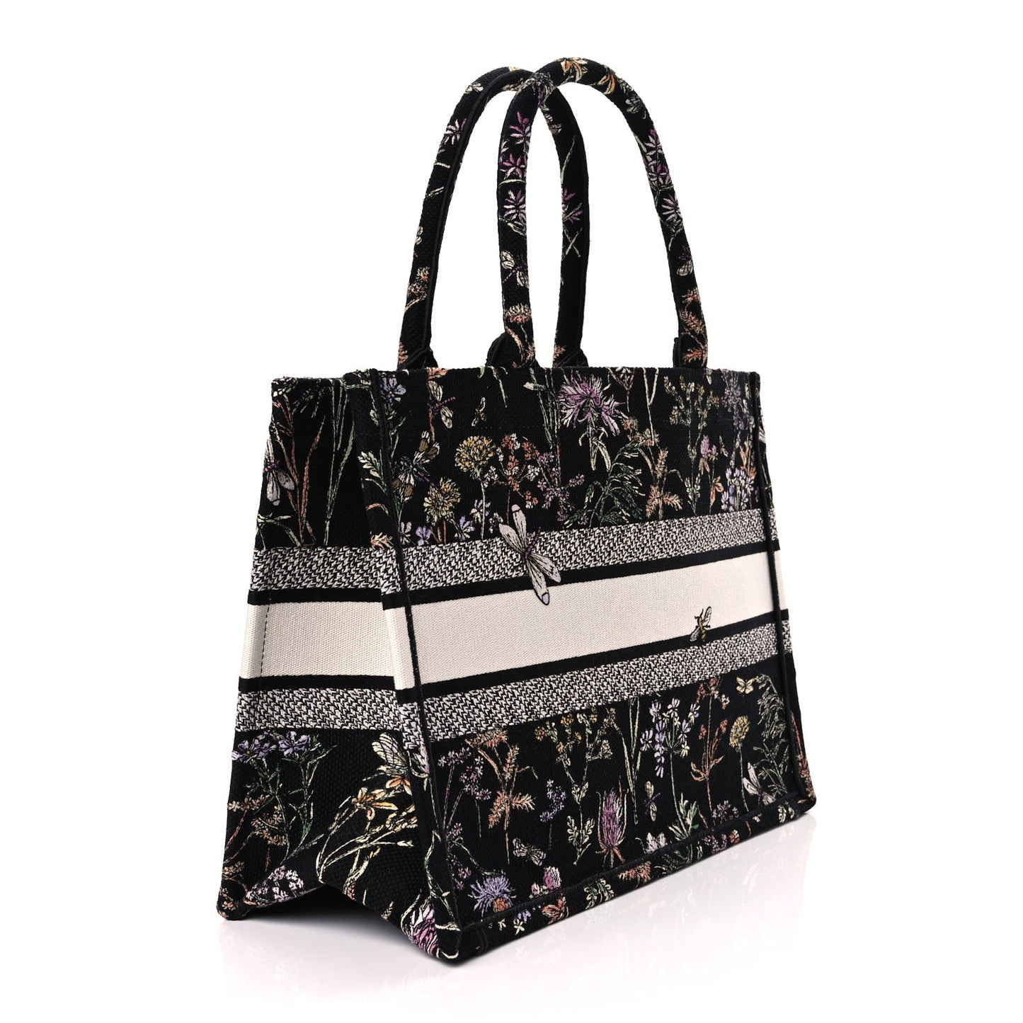 Canvas Embroidered Medium Herbarium Book Tote Black Multicolor