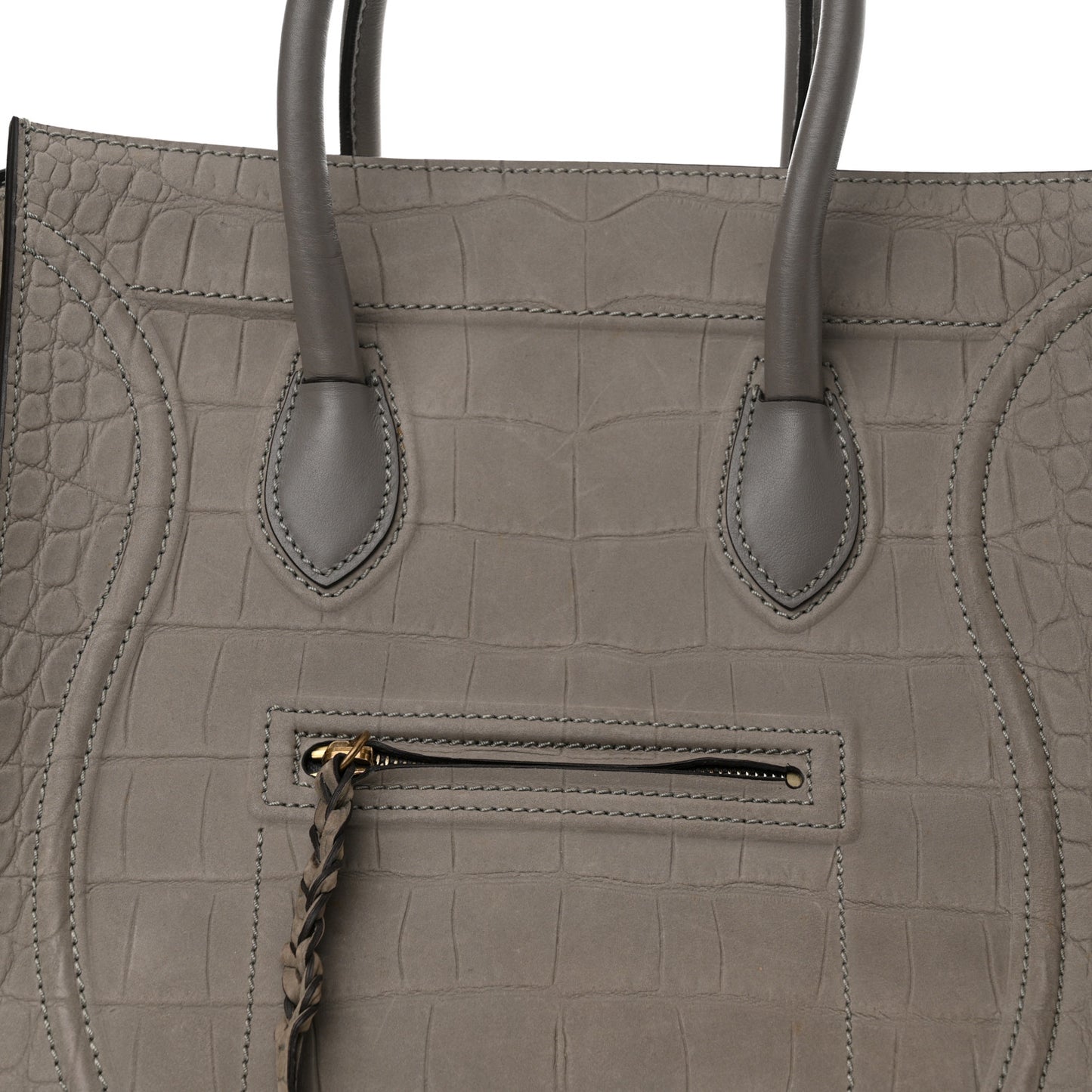 Crocodile Embossed Nubuck Large Phantom Luggage Grey