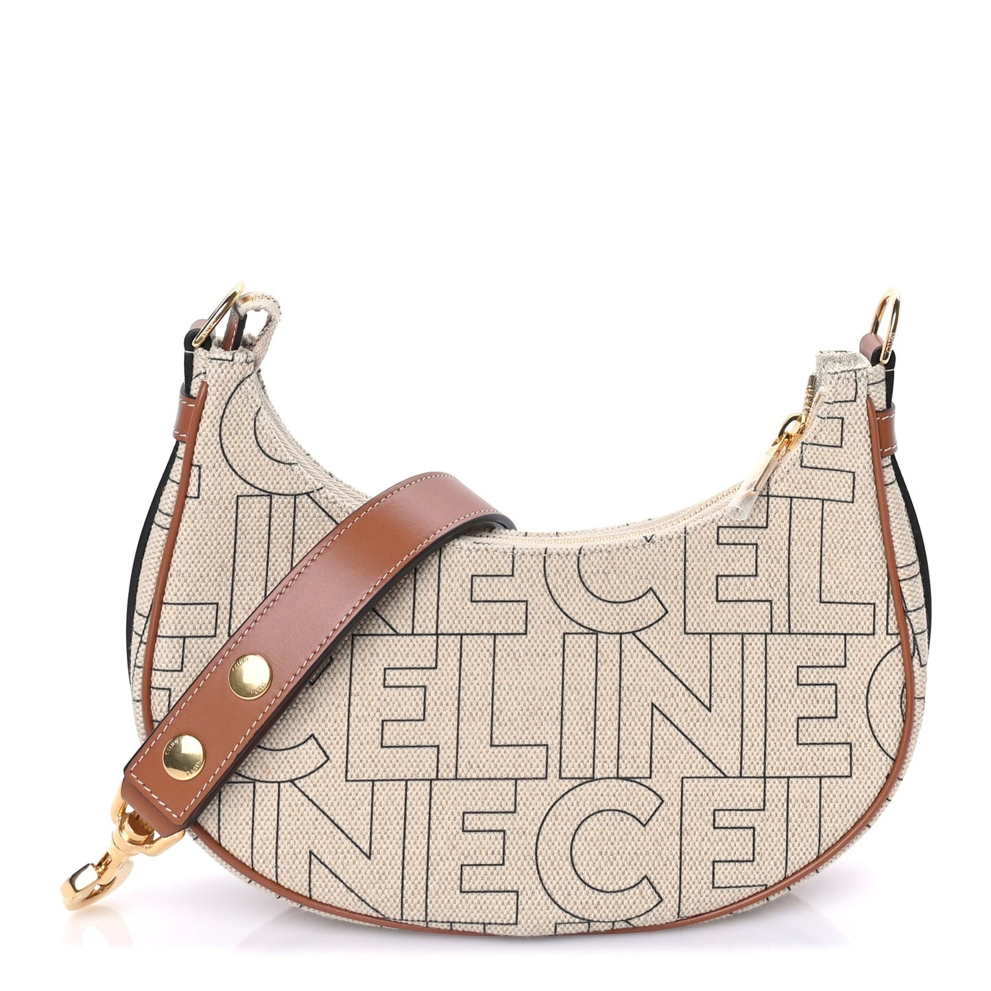 Canvas Calfskin All Over Print Medium Ava Shoulder Bag  Natural Tan
