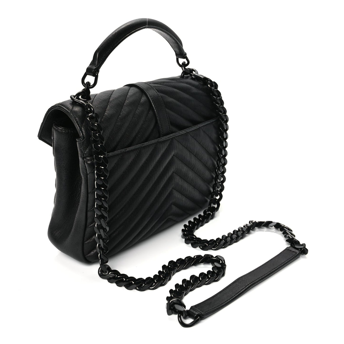 Sheepskin Matelasse Chevron Monogram Monochrome Medium College Bag Black