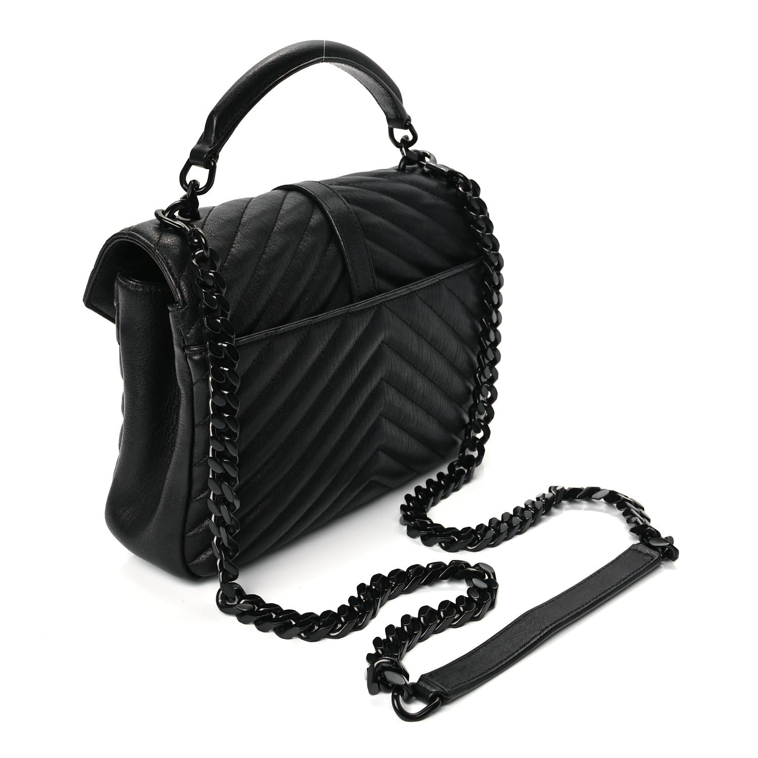 Saint Laurent Sheepskin Matelasse Chevron Monogram Monochrome Medium College Bag Black 2 of 10