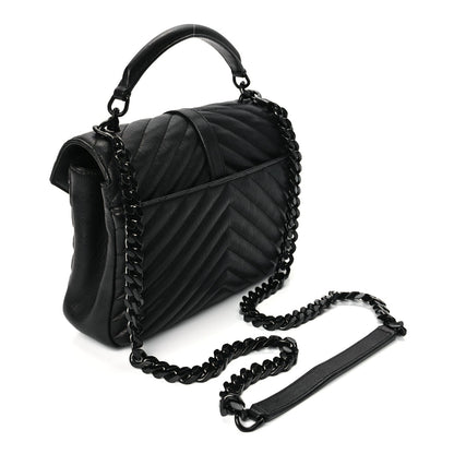 Saint Laurent Sheepskin Matelasse Chevron Monogram Monochrome Medium College Bag Black 2 of 10
