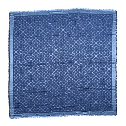 Louis Vuitton Silk Wool Monogram Denim Shawl Blue 1 of 5