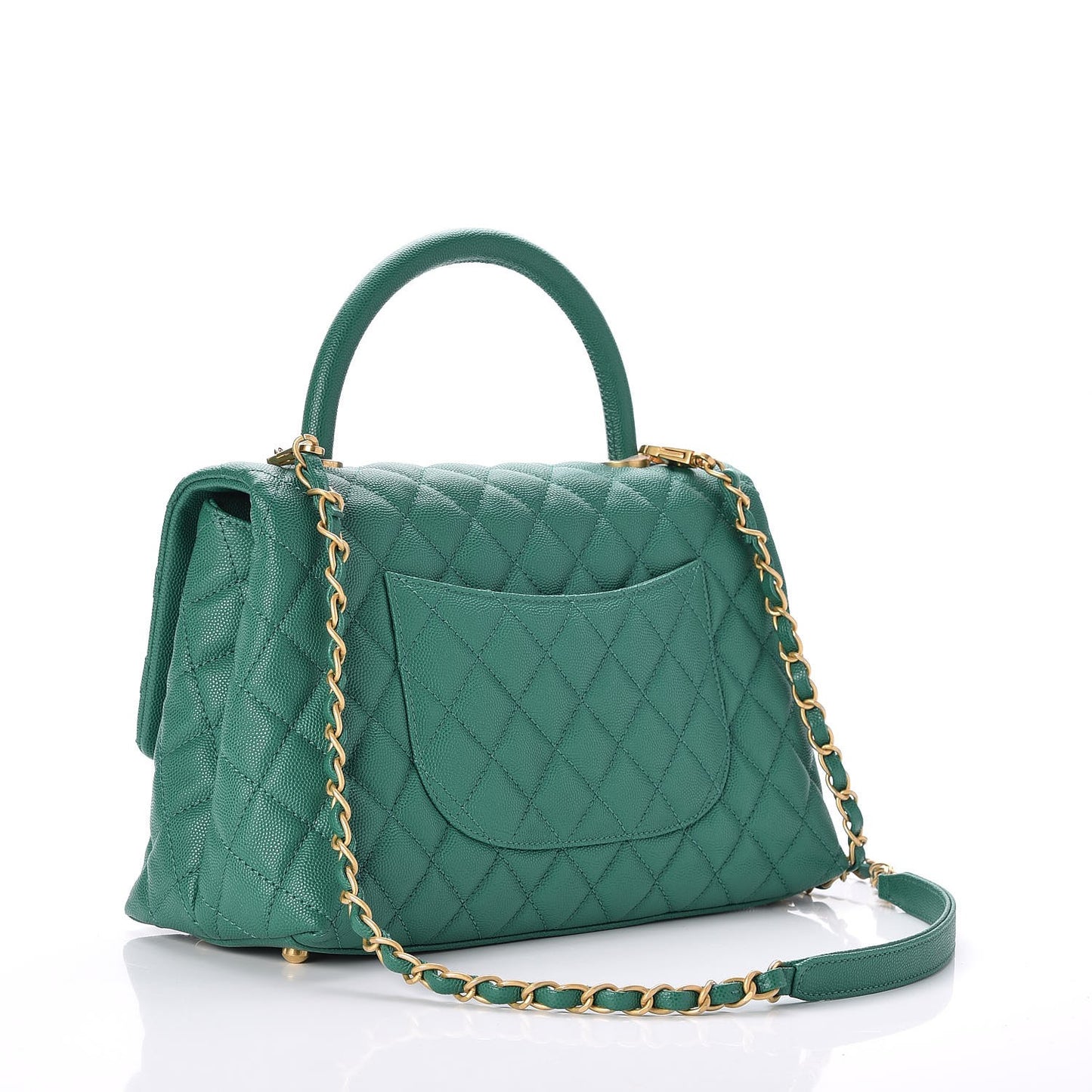 Caviar Quilted Small Coco Handle Flap Green