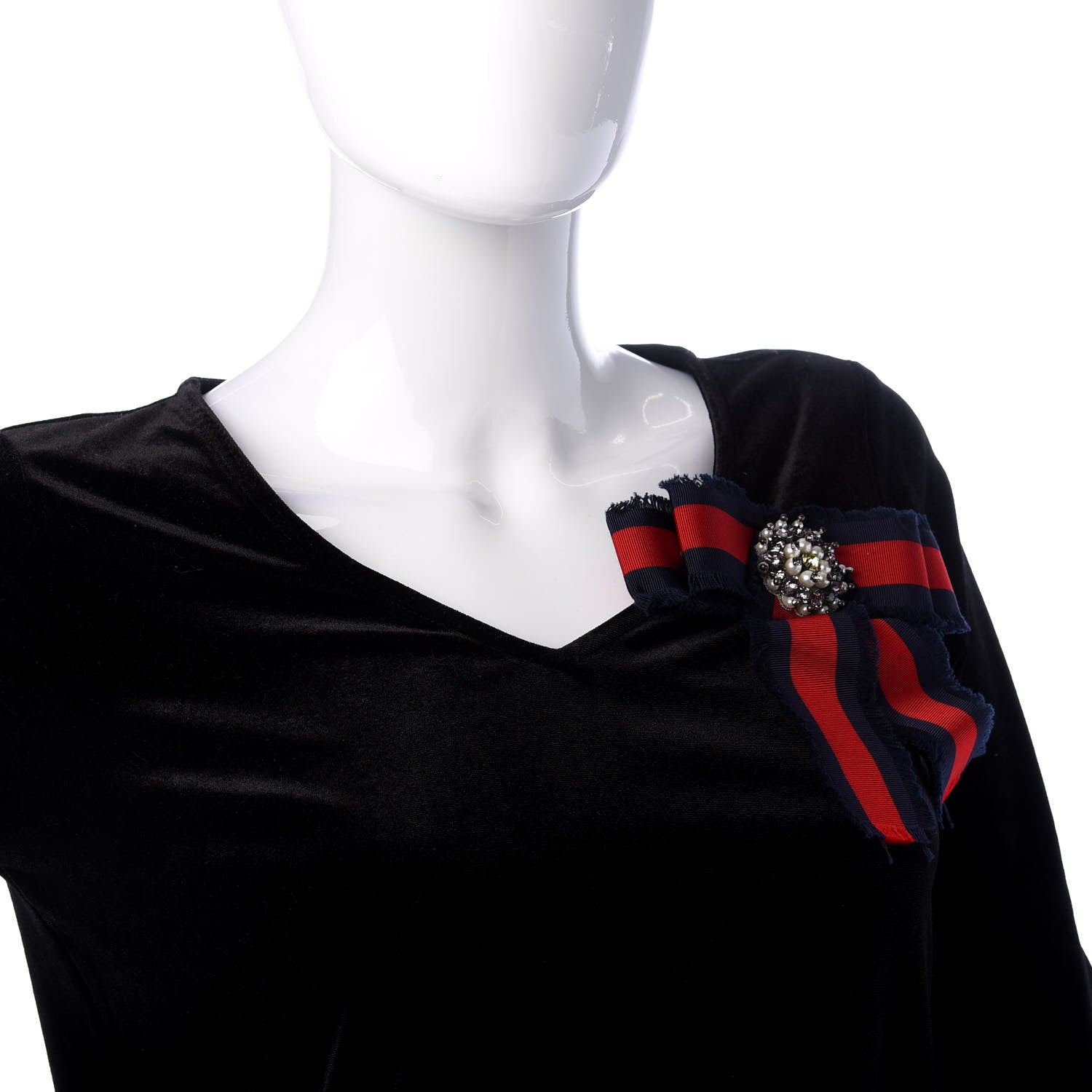 Gucci Grosgrain Web Crystal Bow Brooch Blue Red 2 of 5