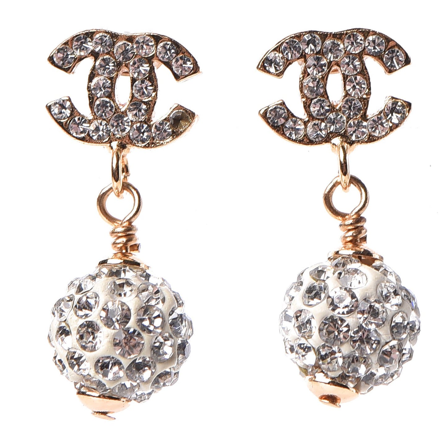 Crystal CC Drop Earrings Gold