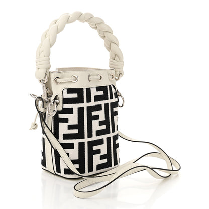 Fendi Canvas Nappa F is FF Embroidered Mini Mon Tresor Bucket Bag White Black 3 of 7
