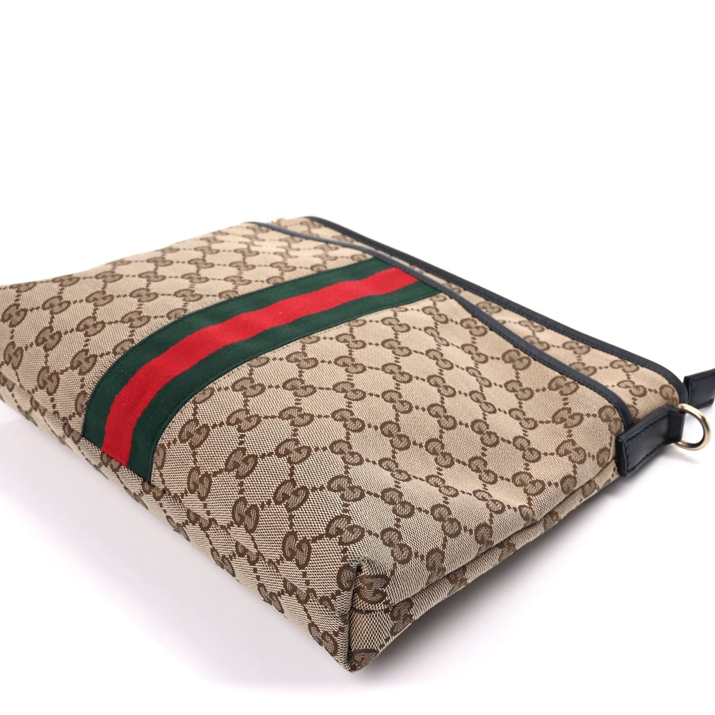 GG Monogram Web Flat Messenger Bag  Black