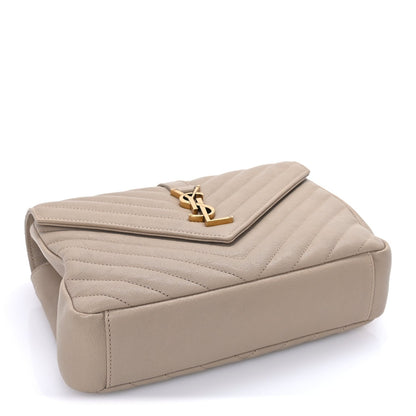 Saint Laurent Sheepskin Matelasse Chevron Monogram Medium College Bag  Dark Beige 3 of 7