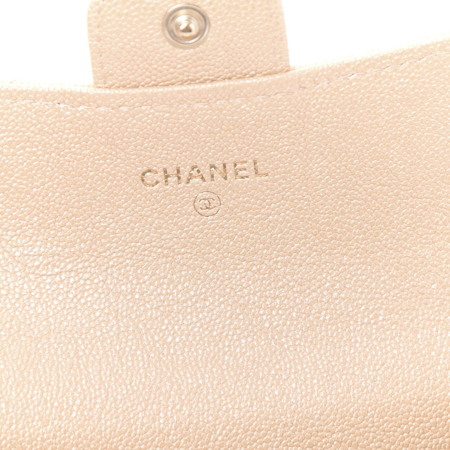 Iridescent Caviar Quilted Flap Card Holder Beige