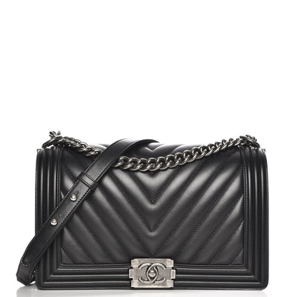 Chanel Calfskin Chevron Quilted New Medium Boy Flap Black 1 of 8