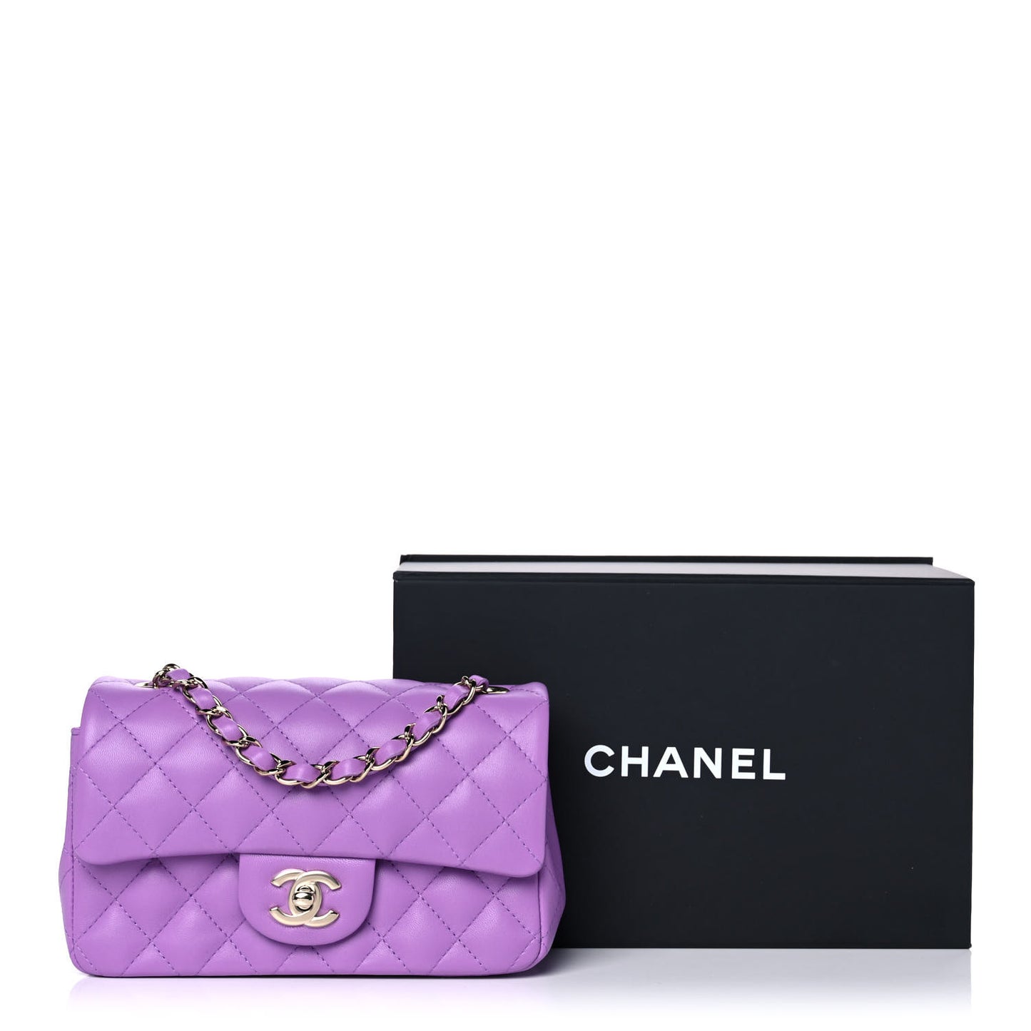 Lambskin Quilted Mini Rectangular Flap Purple