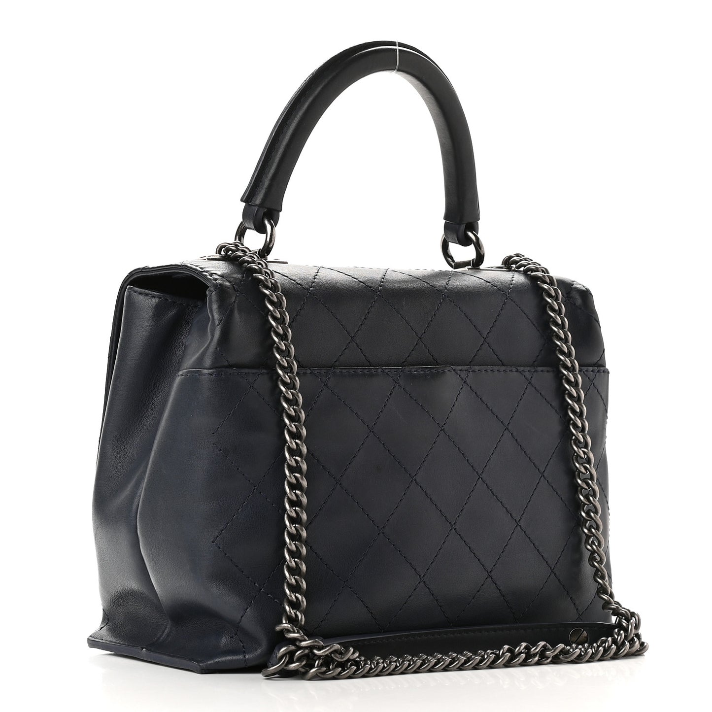 Calfskin Stitched Urban Luxury Top Handle Bag Navy