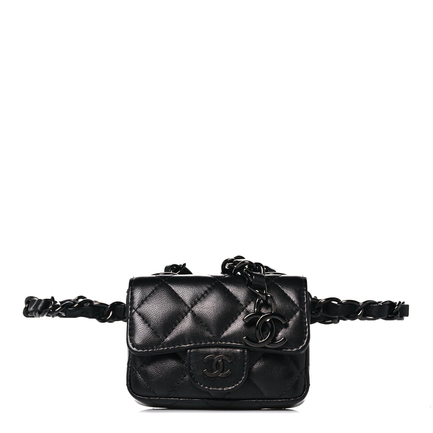 Lambskin Quilted Mini Chain Belt Bag So Black