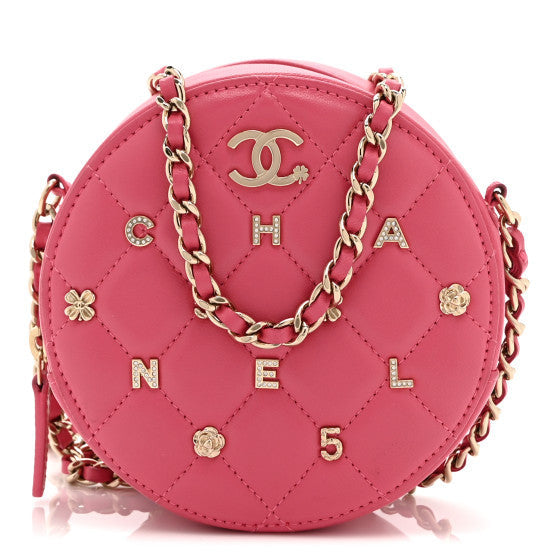 Chanel Lambskin Quilted Studded Round Clutch With Chain Dark Pink 1 of 1