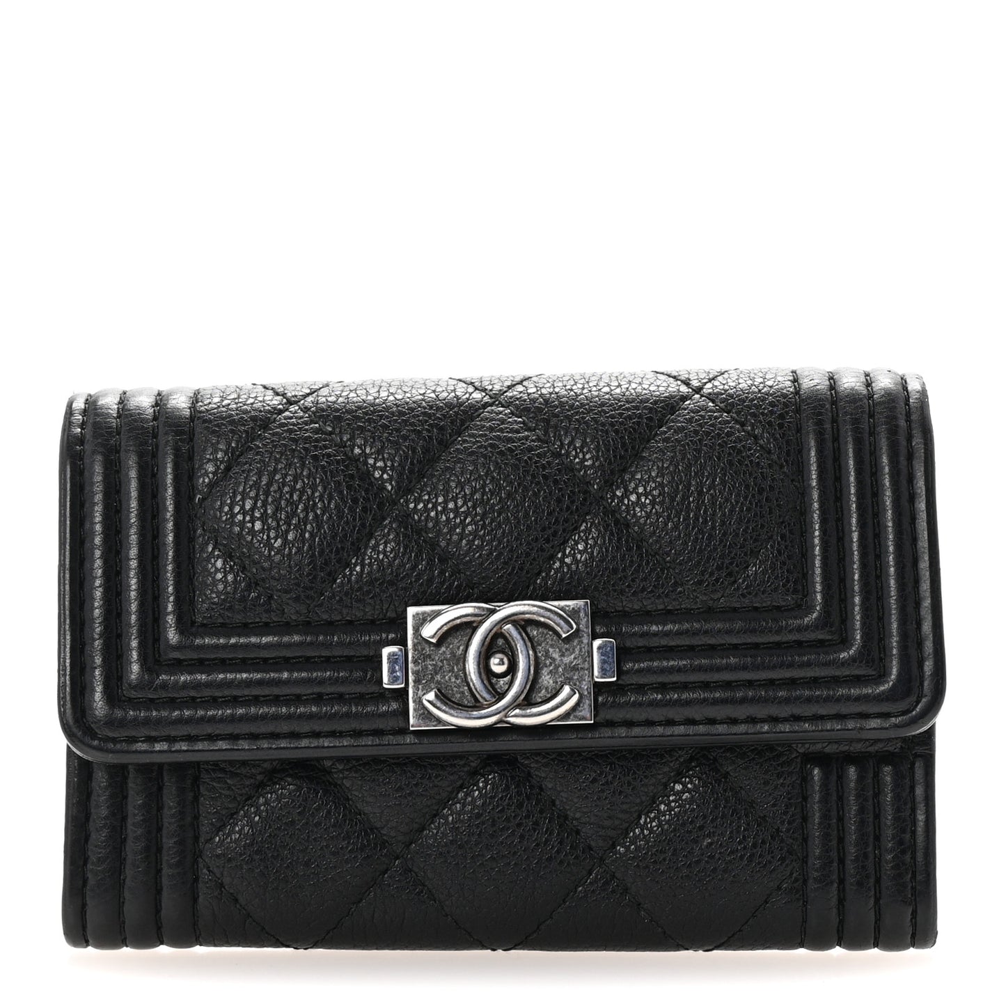Caviar Quilted Boy Flap Card Holder Black