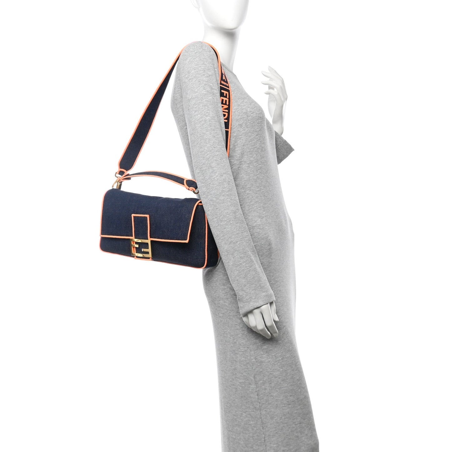 Denim Large Baguette Blue Arancio Fluo