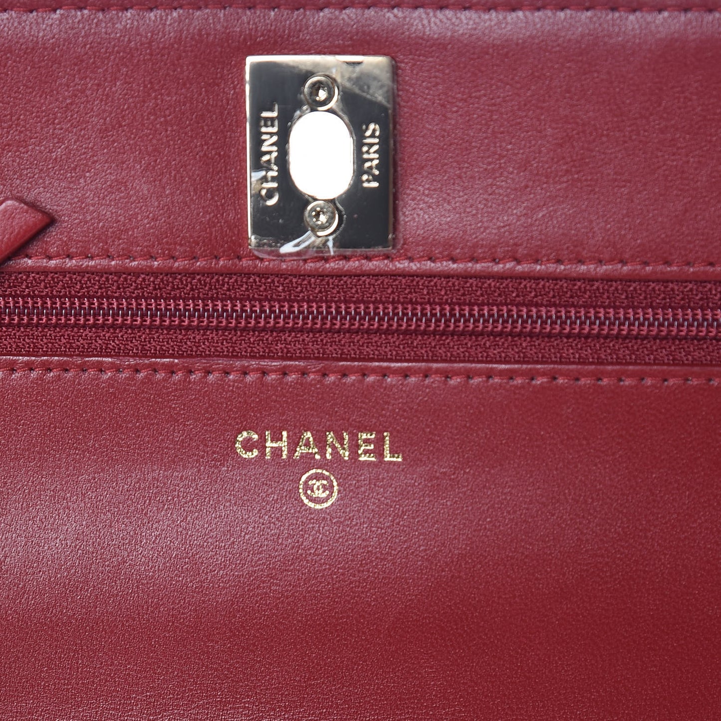 Lambskin Quilted Trendy CC Wallet On Chain WOC Dark Red