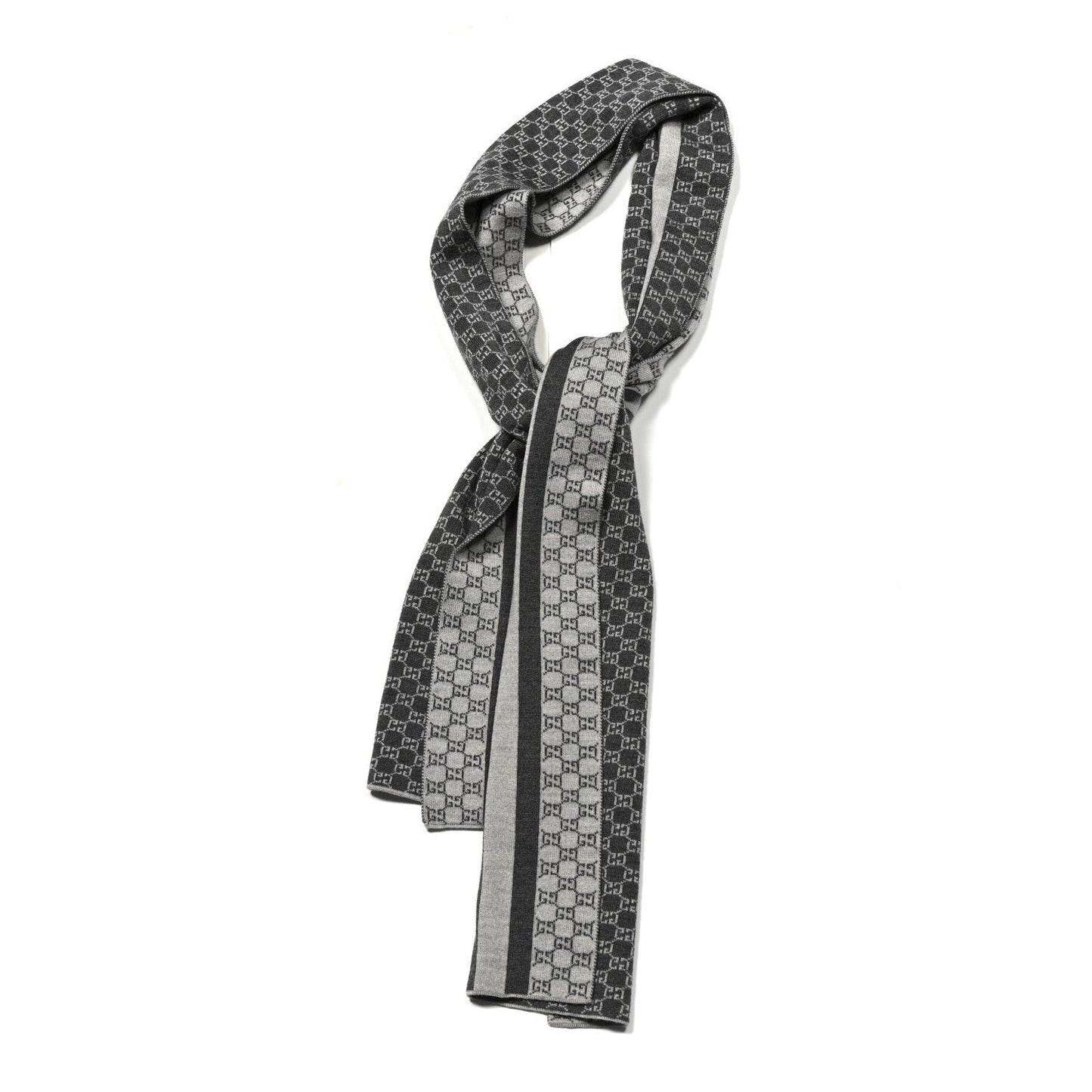 Wool Tricot GG Monogram Web New Lunicart Scarf Medium Grey