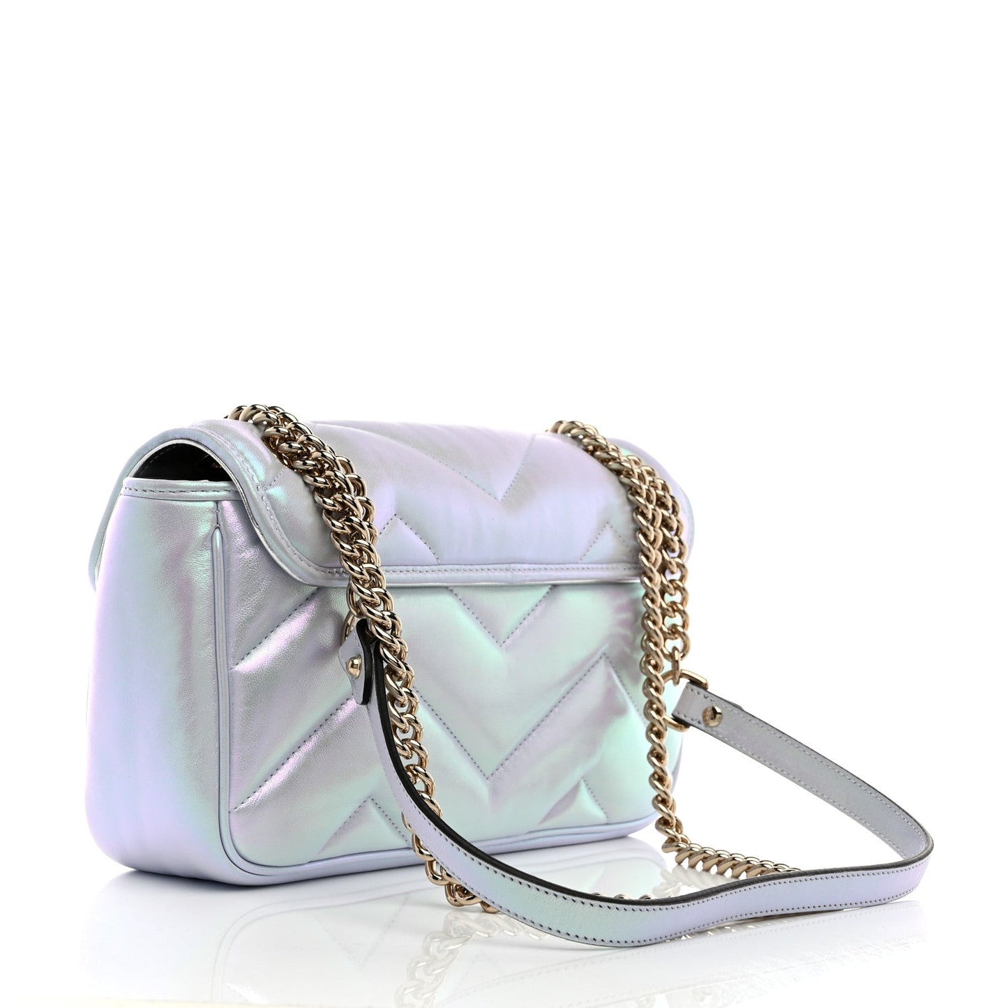 Iridescent Nappa Chevron Matelasse Small GG Marmont Shoulder Bag Iridescent Snow Light Blue