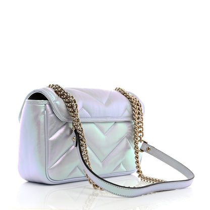 Gucci Iridescent Nappa Chevron Matelasse Small GG Marmont Shoulder Bag Iridescent Snow Light Blue 3 of 7