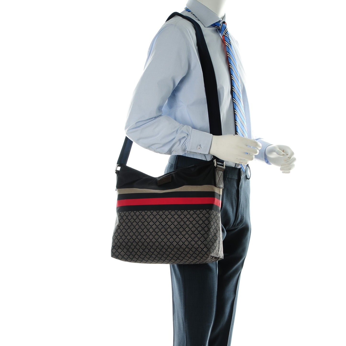 Nylon Diamante Medium Flat Messenger Bag Navy