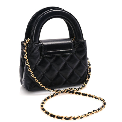 Chanel Shiny Aged Calfskin Quilted Mini Nano Kelly Shopper Black 2 of 9