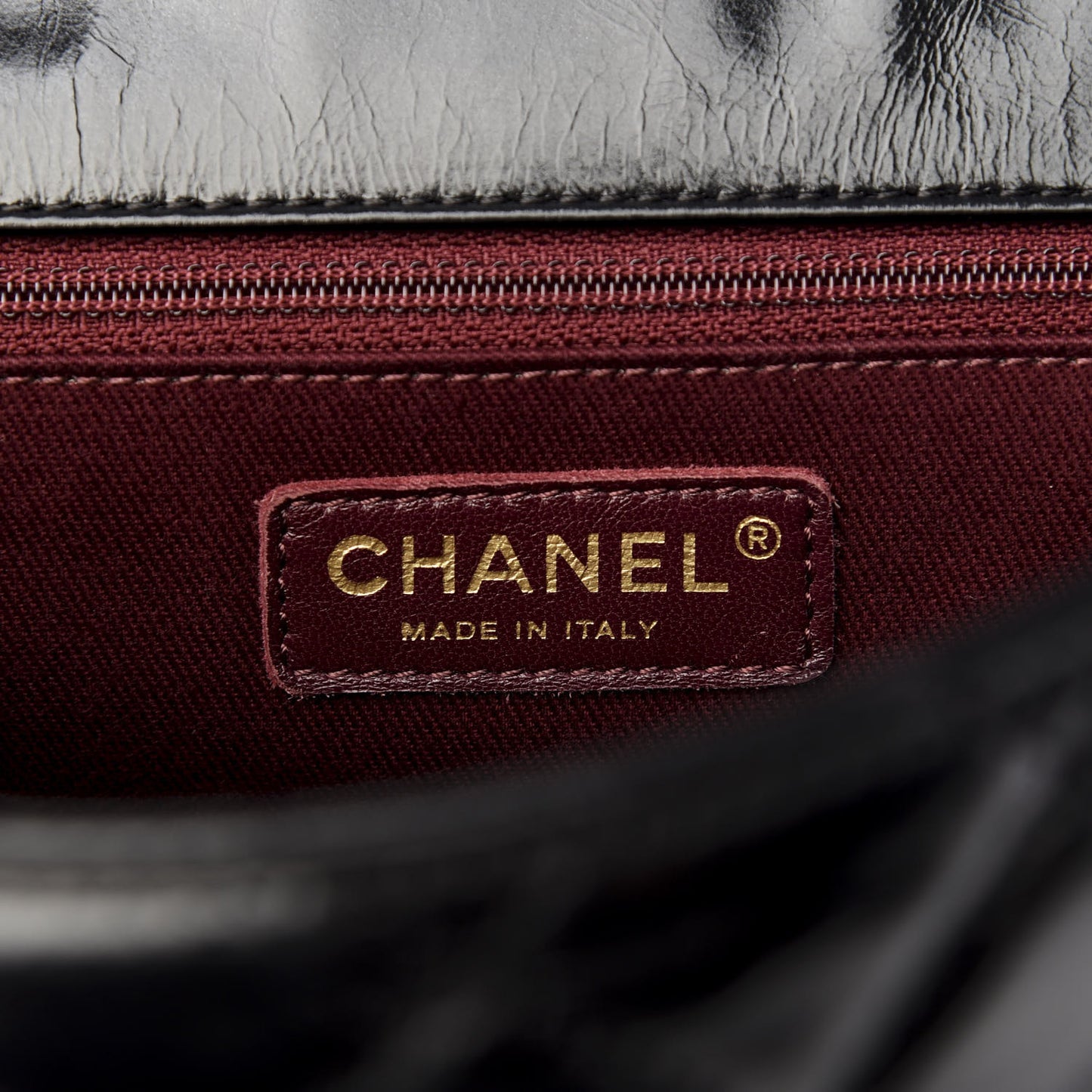 Glazed Calfskin Castle Rock Medium Flap Black