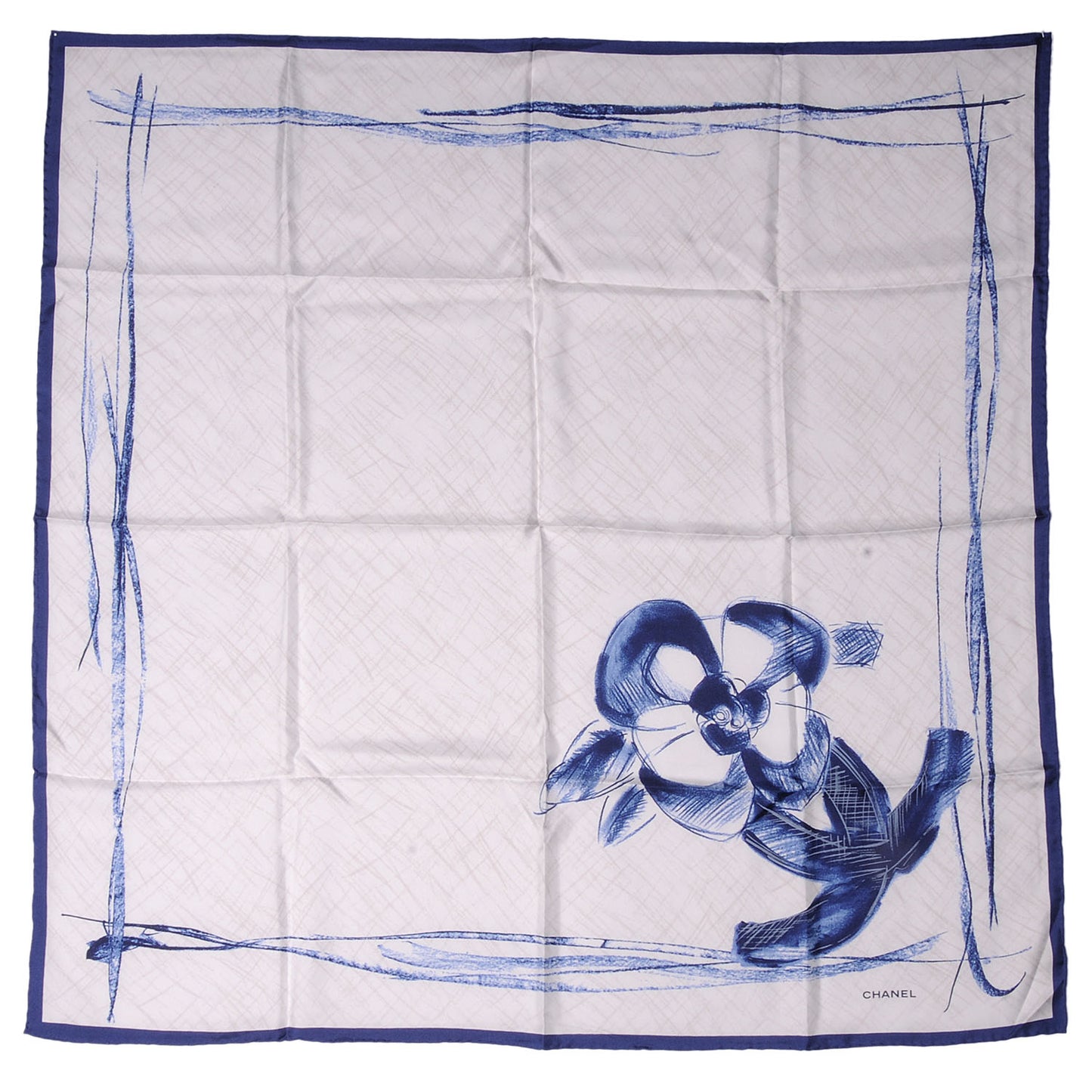 Silk CC Camellia Square Scarf Blue