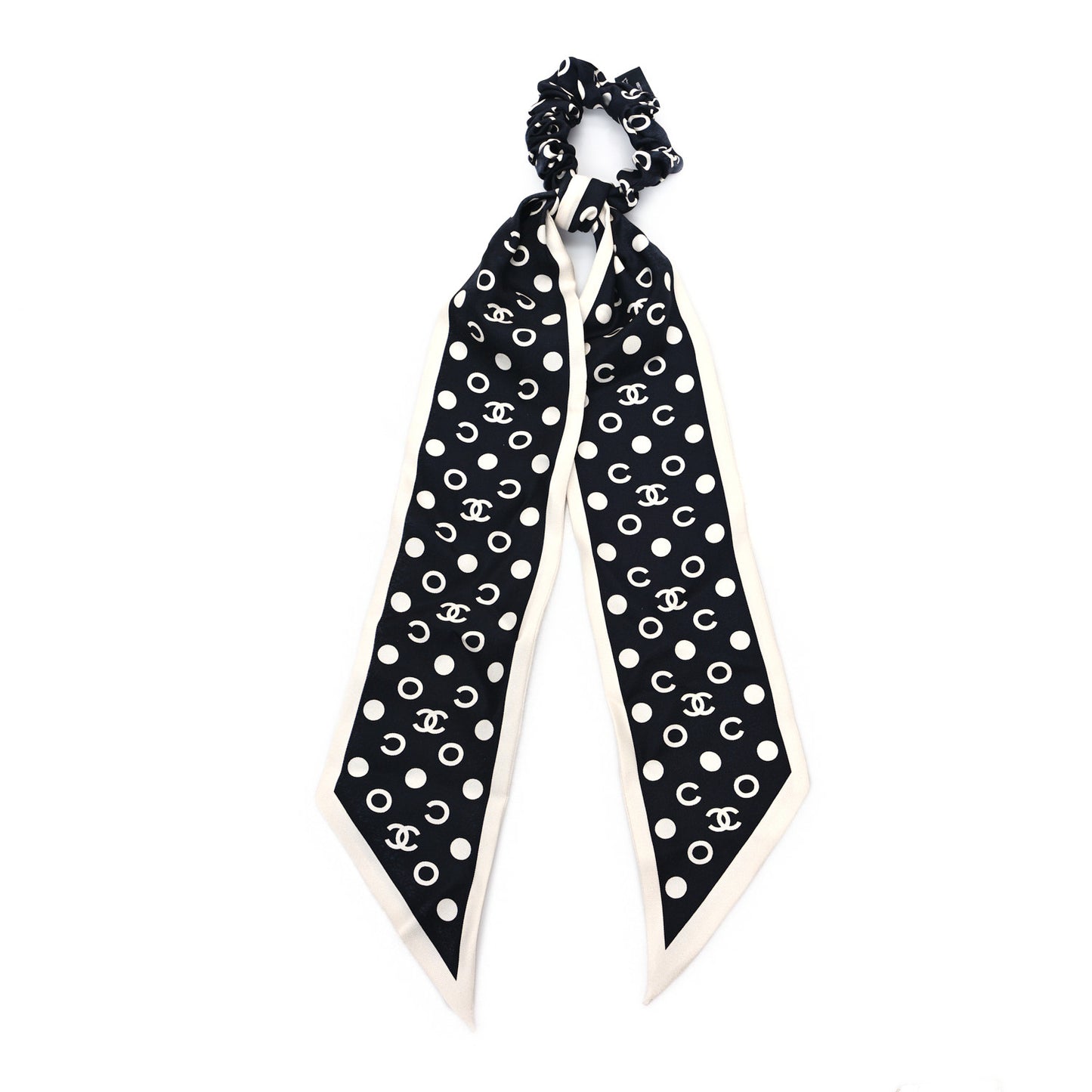 Silk CC Twilly Hair Tie Black White