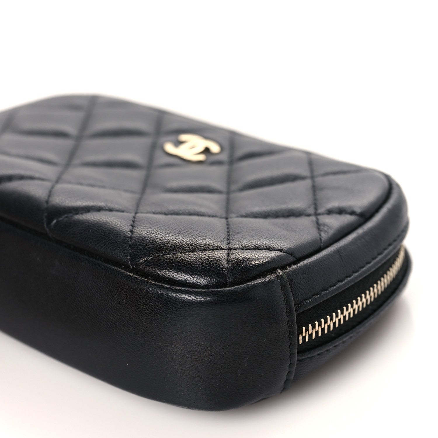 Chanel Lambskin Quilted Small Curvy Pouch Cosmetic Case Black 9 of 9
