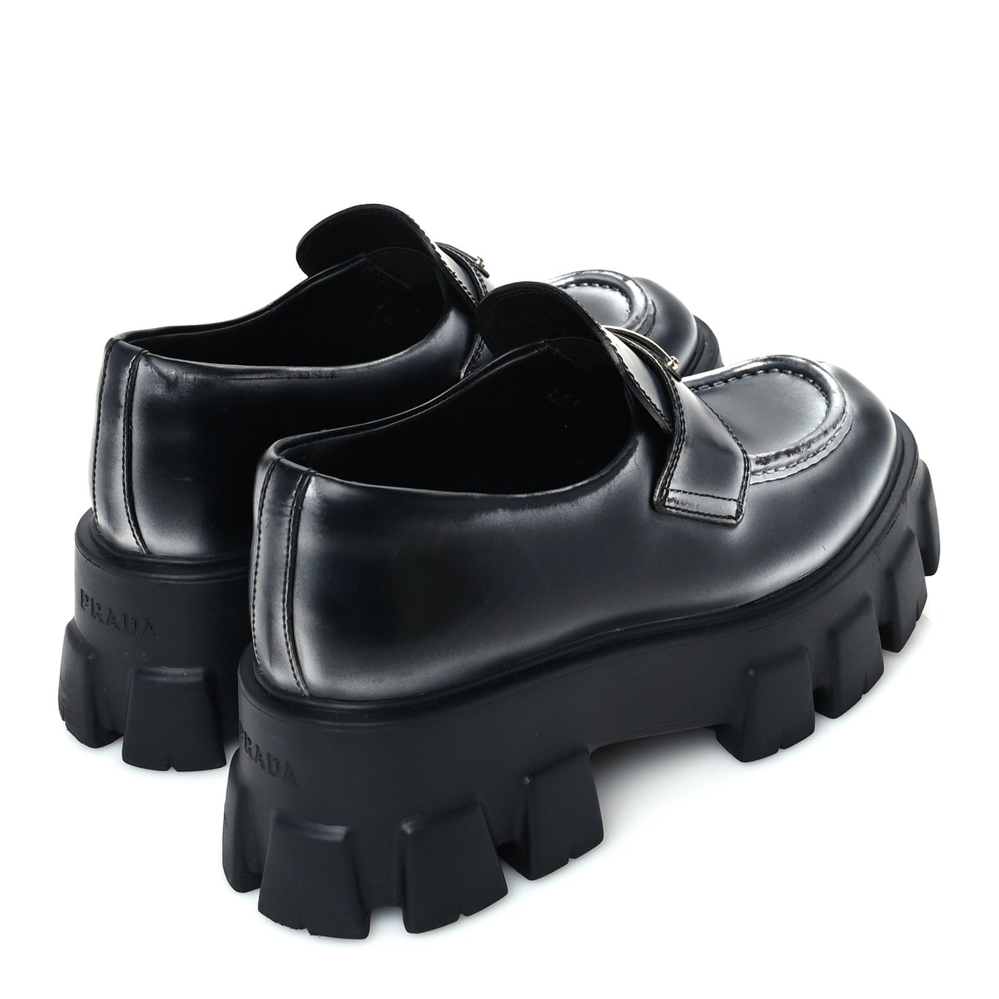 Spazzolato Triangle Logo Monolith Pointy 55mm Loafers 38.5 Silver Black