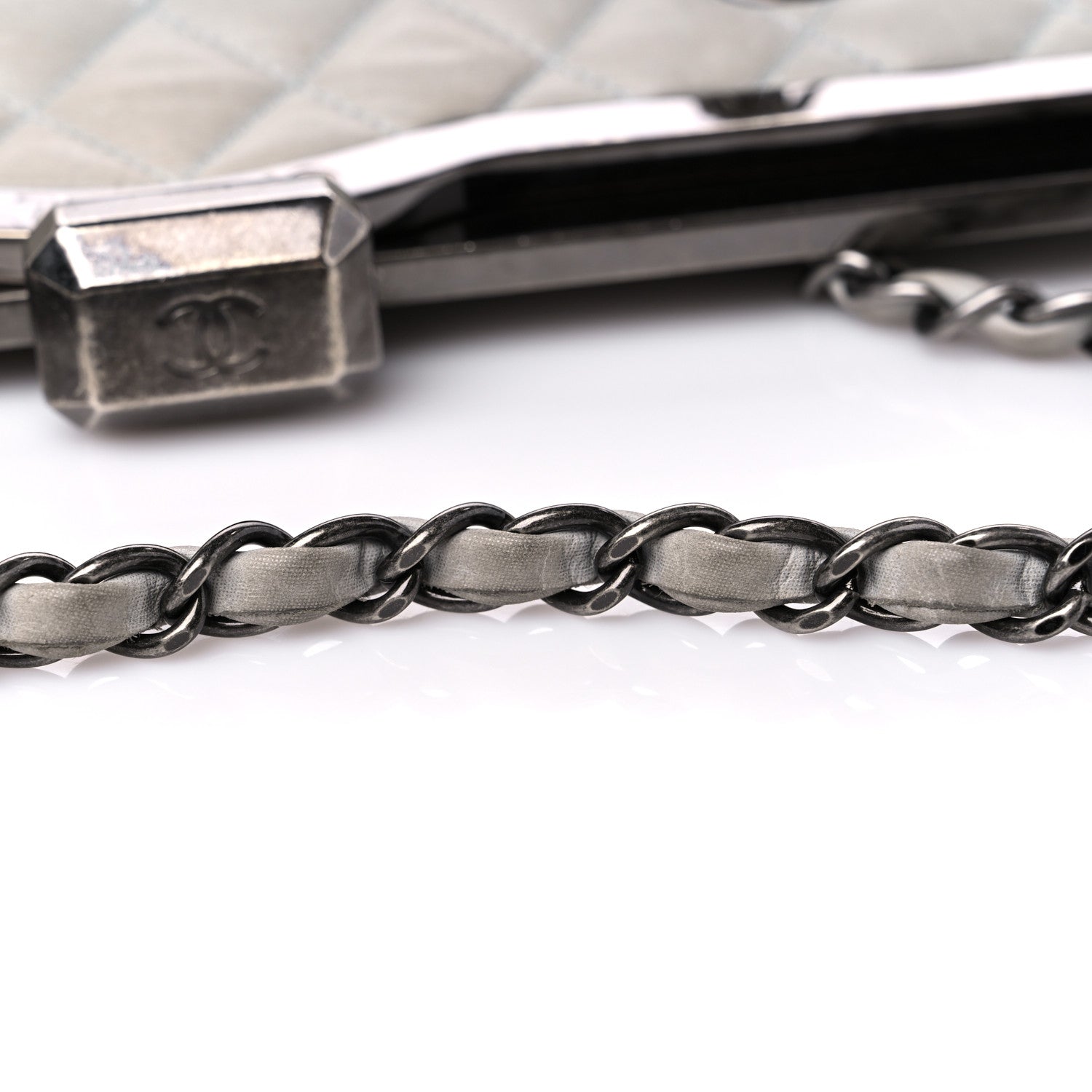 Chanel Iridescent Calfskin Chic Quilt Frame Tote Light Grey 11 of 13