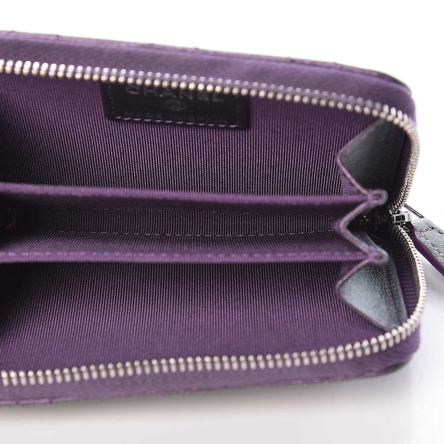 Chanel Metallic Lambskin Quilted Zip Around Coin Purse Wallet Dark Purple 5 of 8