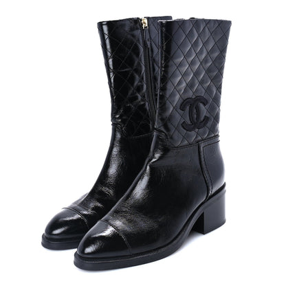 Chanel Shiny Crumpled Calfskin Quilted CC High Boots 37.5 Black 2 of 8