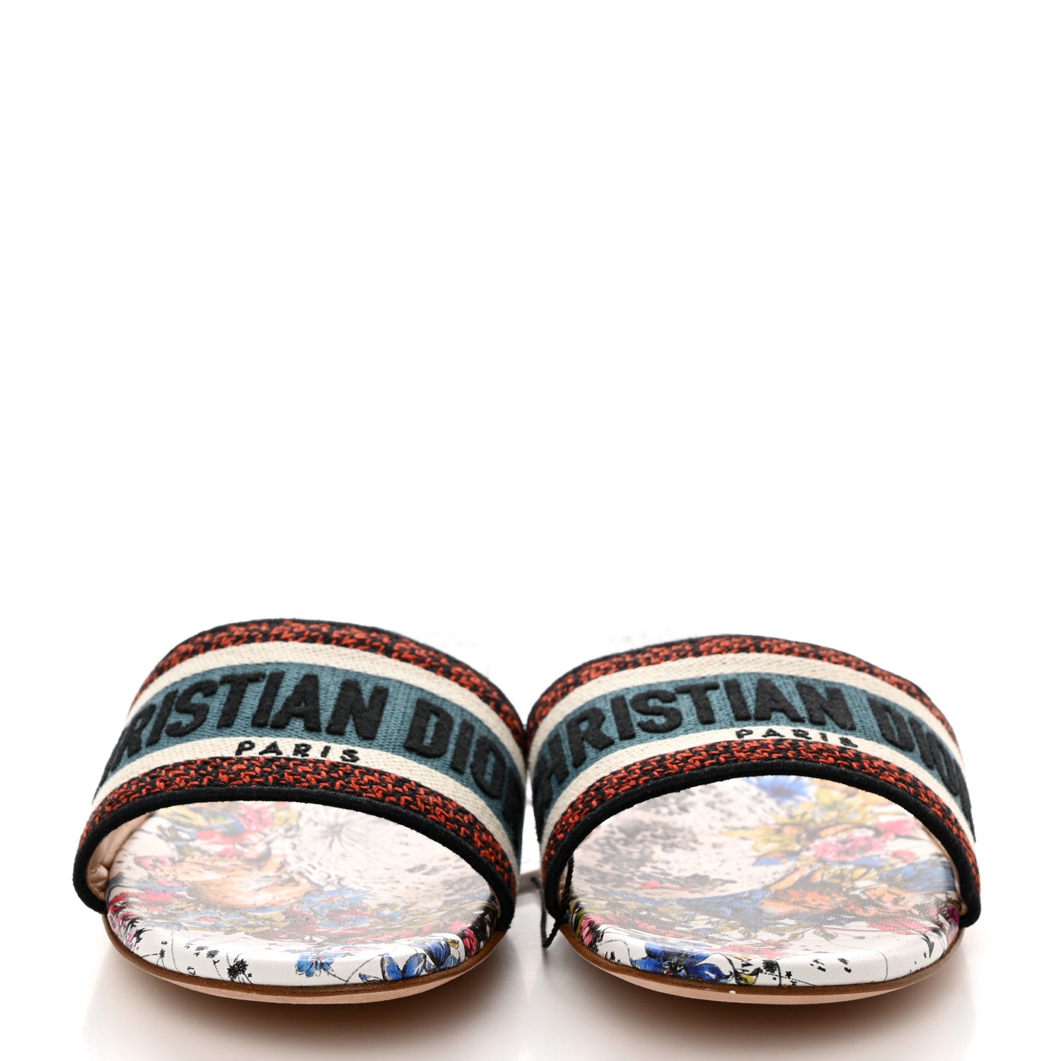 Christian Dior Canvas Embroidered Zodiac Dway Mules Slide Sandals 39 Latte Multicolor 2 of 9