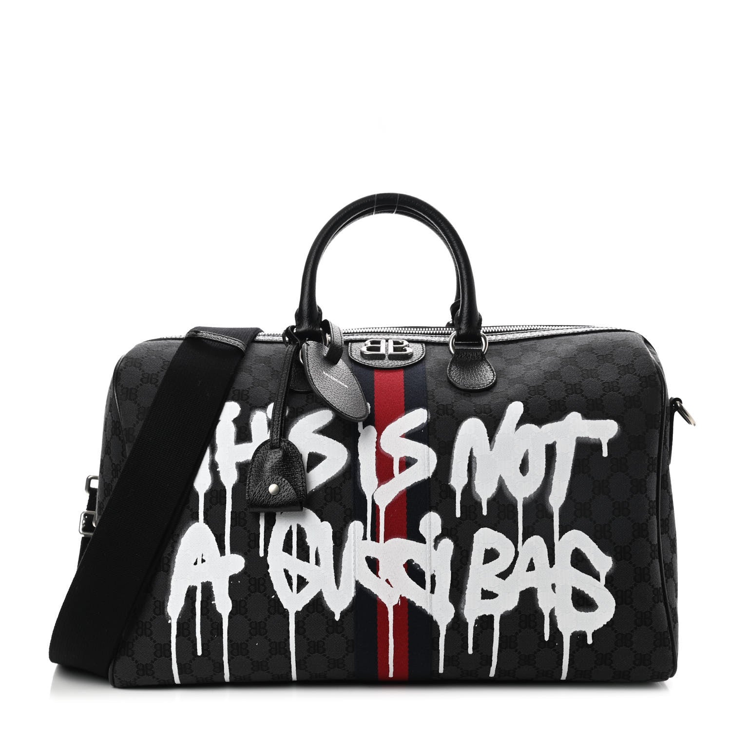 Gucci X BALENCIAGA BB Monogram Web Graffiti Medium Ophidia Carry-On Duffle Bag Black 1 of 9