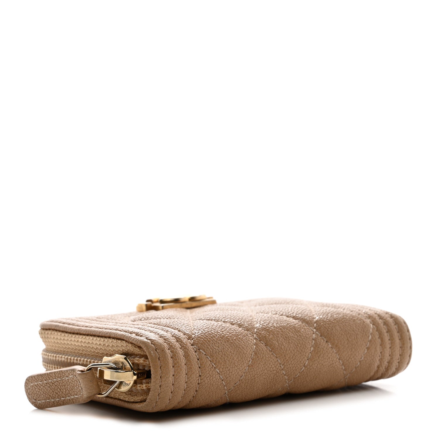Chanel Caviar Quilted Boy Zip Around Coin Purse Wallet Beige 4 of 9