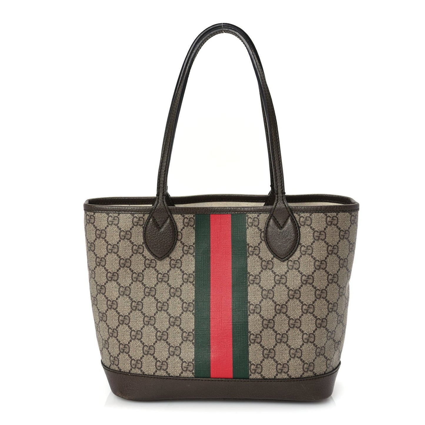 GG Supreme Monogram Textured Dollar Calfskin Web Small Ophidia Tote Beige Ebony New Acero