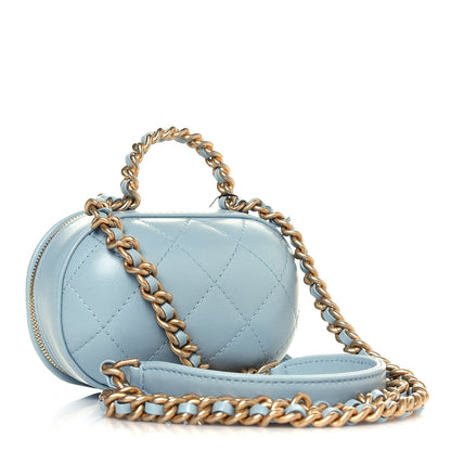 Chanel Lambskin Quilted CC Bubble Vanity Case With Chain Light Blue 3 of 12