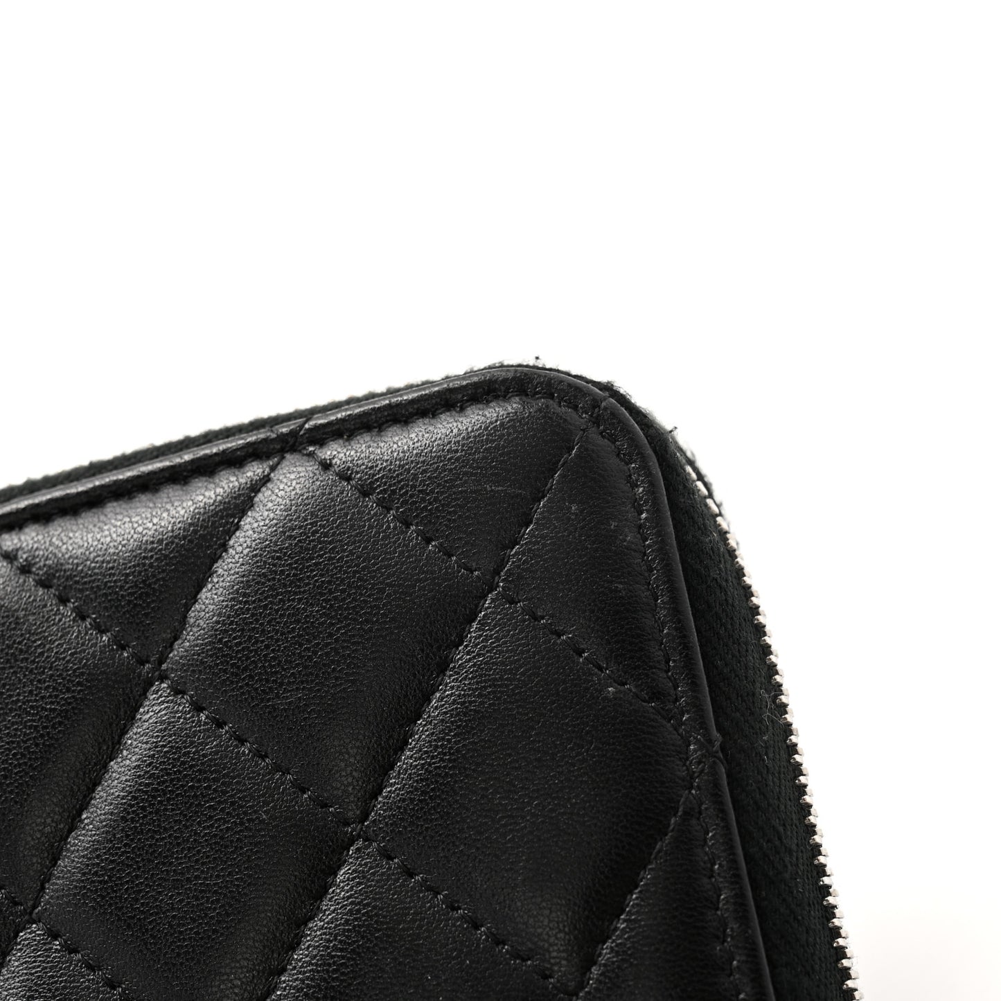 Lambskin Quilted Large Gusset Zip Around Wallet Black