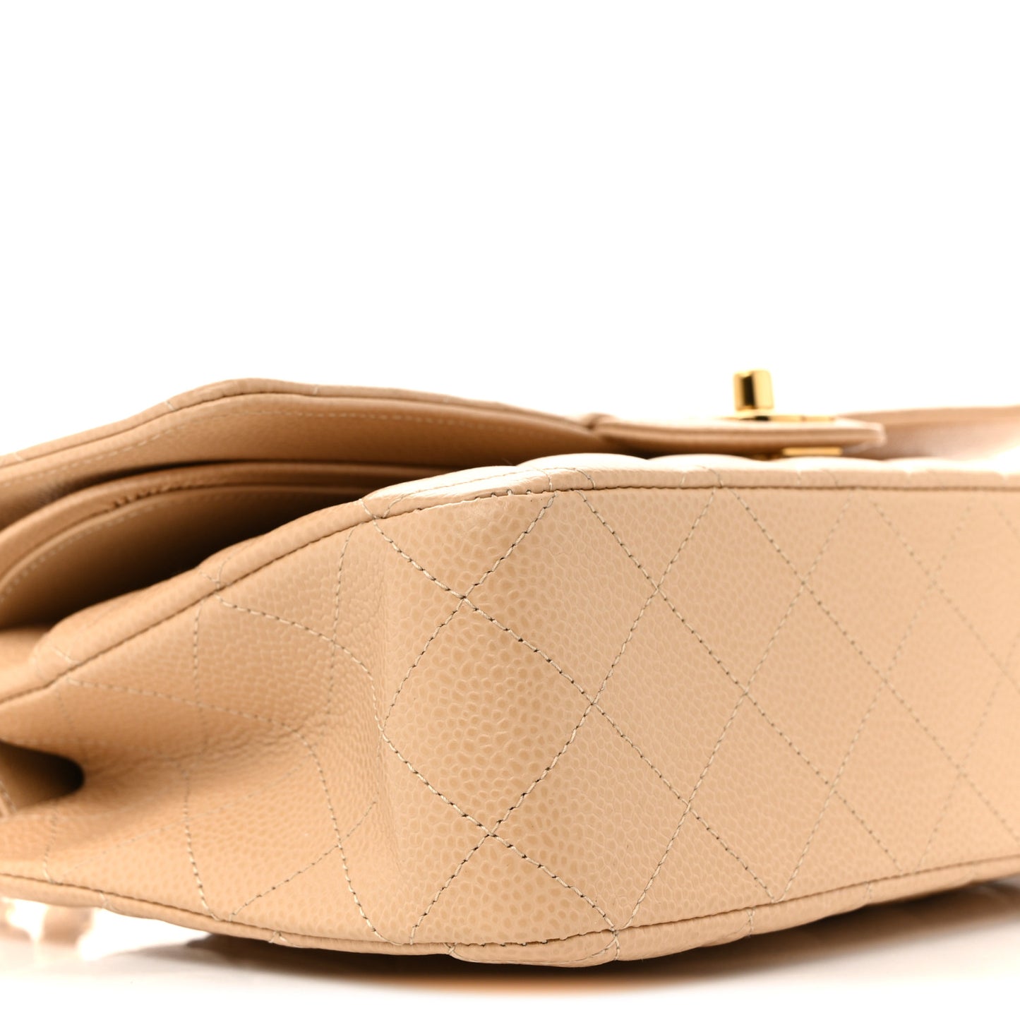 Caviar Quilted Medium Double Flap Beige